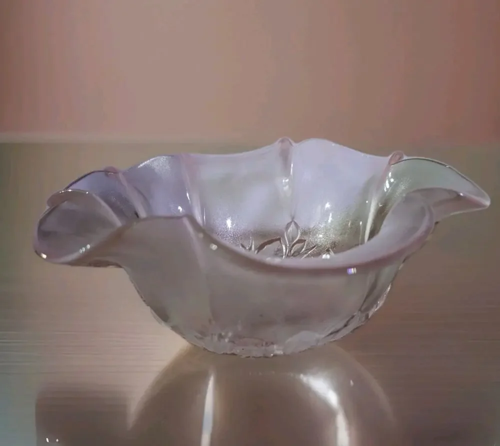 Vintage Mikasa Pink Rosella Bowl Crystal Rose Ruffled Edge Frosted Candy Dish